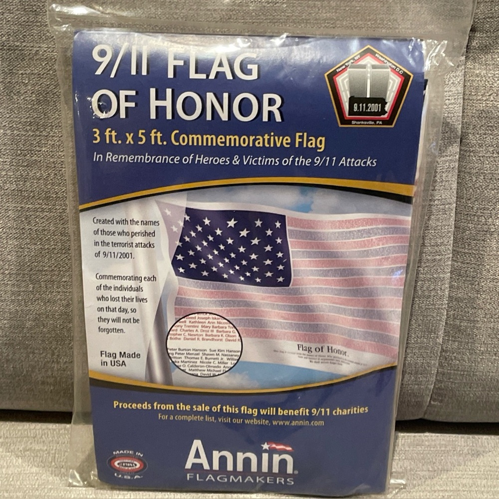 Annin 9/11 Flag of Honor. 3ft X 5ft . Made in USA. Names of those who perished.